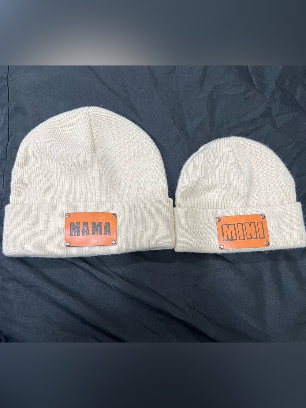 Mama & Mini Cream Knit Beanie Set